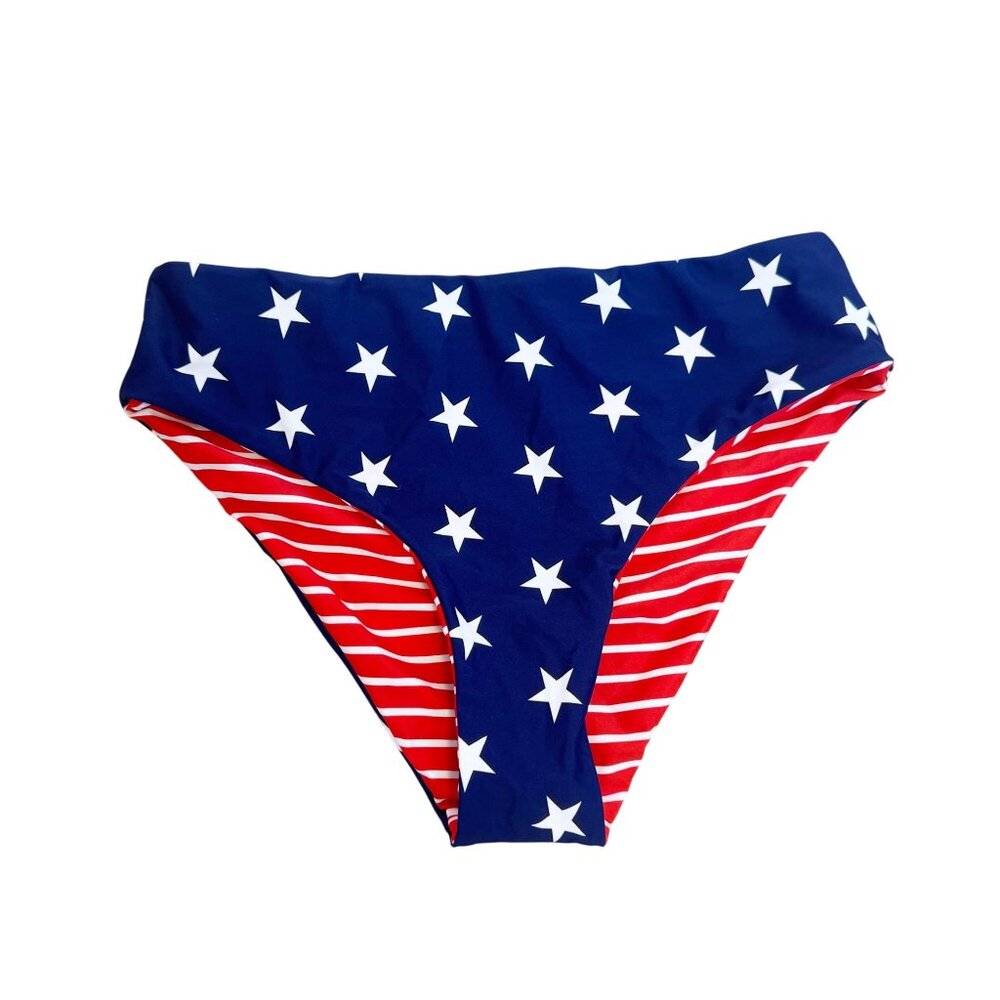 NEW Cupshe High-Waisted Bikini Bottoms Stars & Stripes 4th of July Size M